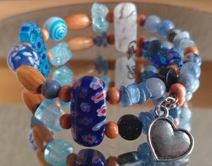 "Blue" semi precious bracelet dbl cuff memory wire